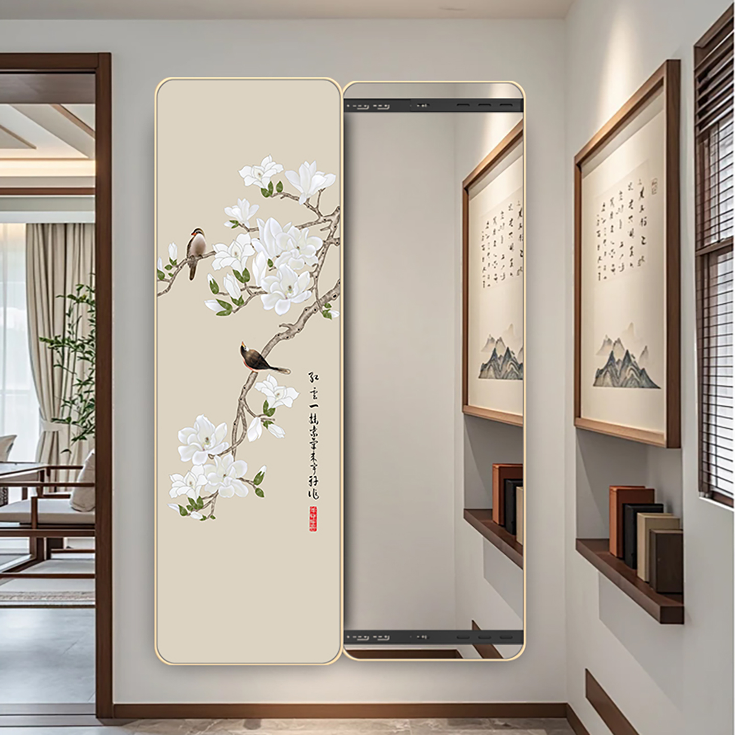 新中式隐藏式全身镜圆角装饰画