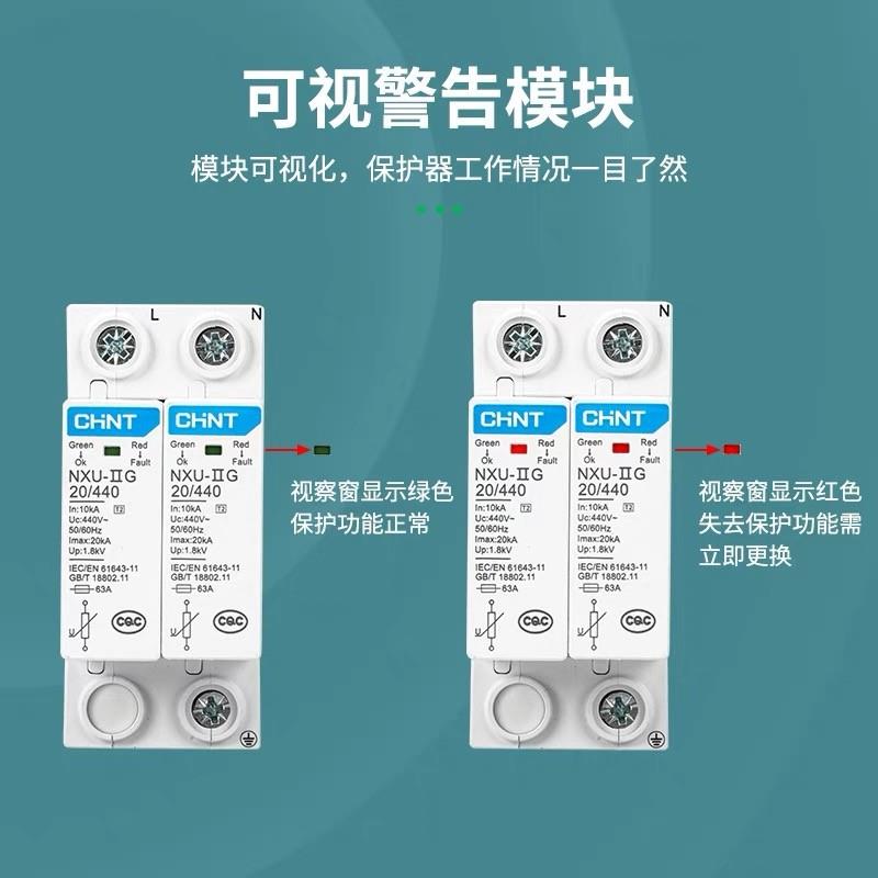 浪涌保护器NXU-IIG 二级电源防雷器家用2p20KA4p40KA保护开关