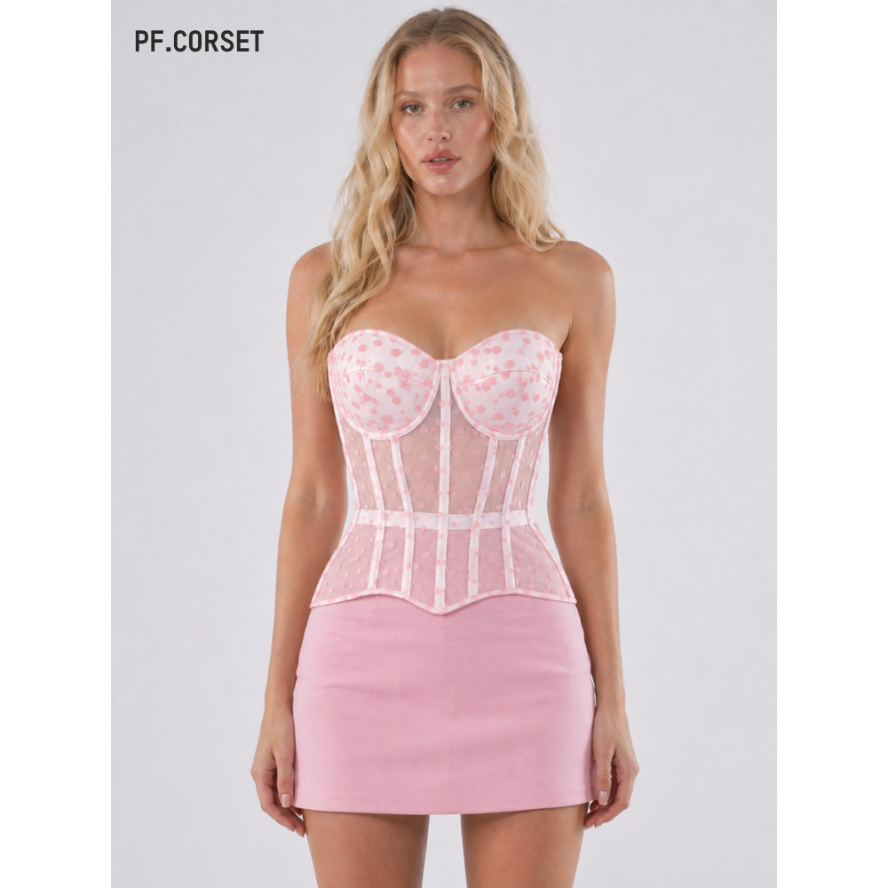 【氧化菊同款】Marie粉色网纱波点束腰鱼骨胸衣PerfectCorset NY