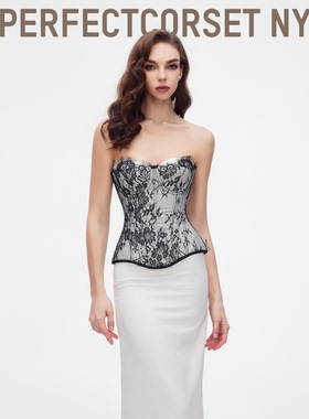 Juliet 黑白色蕾丝复古赫本风绑带显瘦鱼骨胸衣PerfectCorsetNY