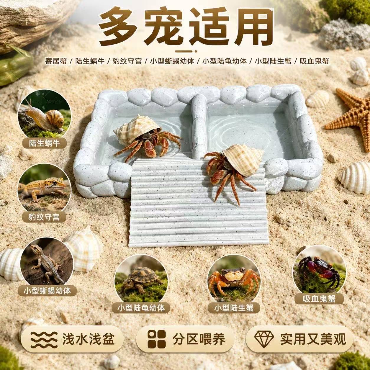3D打印寄居蟹双槽洗澡盆 淡水海水分开饲养水盆爬宠泡澡池造景图片