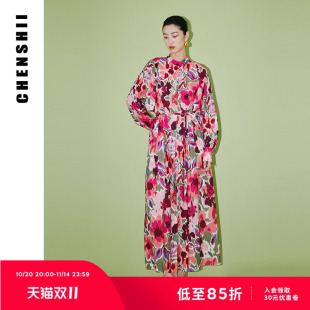 2025秋季 长袖 新款 衬衫 连衣裙 设计感立领蝴蝶袖 CHENSHII官方