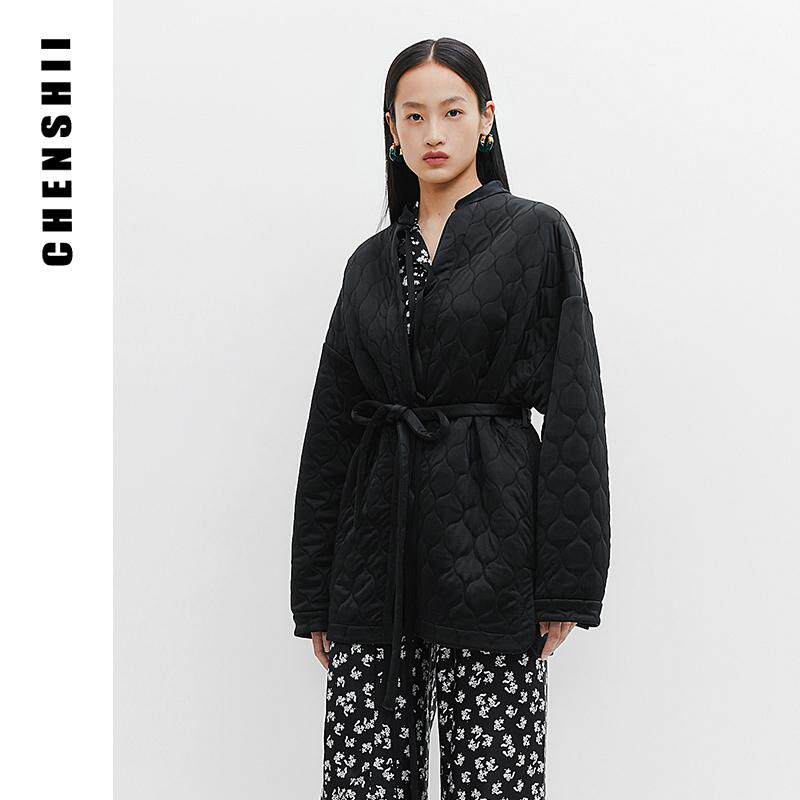 CHENSHII官方  秋冬新款宽松系带棉服外套女士轻薄冬季棉服