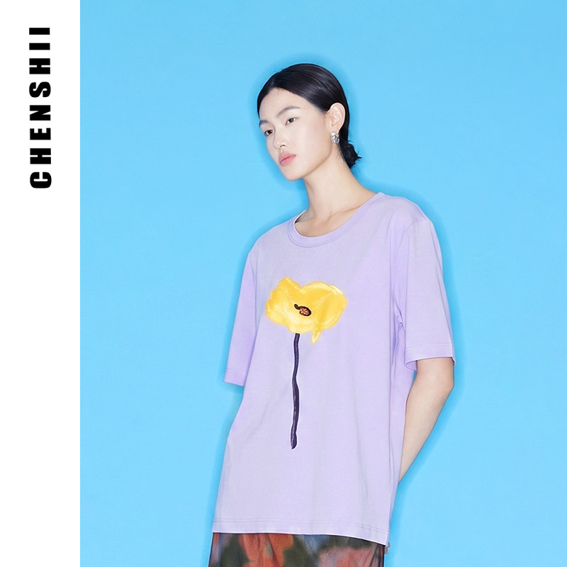 纯棉印花短袖T恤CHENSHII花卉