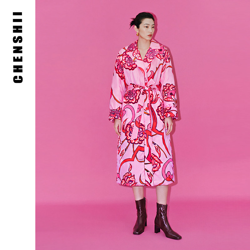 CHENSHII官方 100%桑蚕丝内胆 时尚保暖中长款蚕丝棉衣外套女