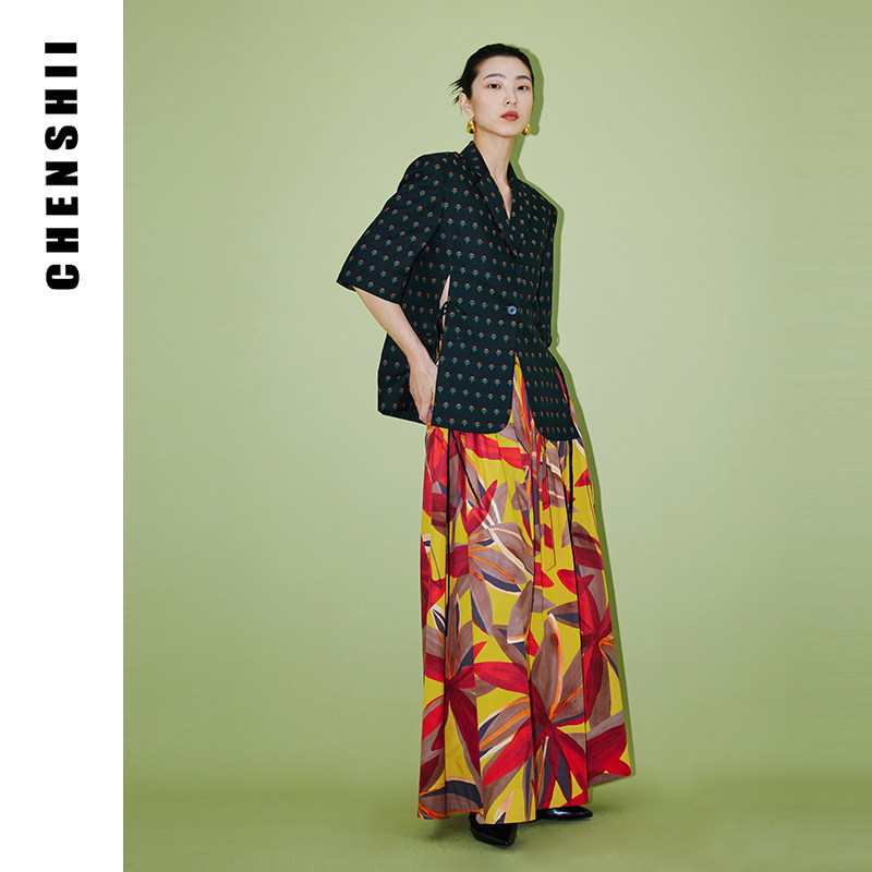 CHENSHII官方 春秋季新款短袖时尚设计感绑带西装外套女