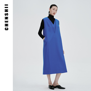 CHENSHII官方2026春季新款宽松羊毛无袖连衣裙女初秋女装高级感