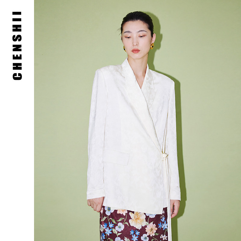 CHENSHII官方 春夏新款时尚优雅通勤侧系带西装外套女