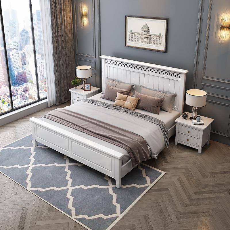 现代简约儿童床全实木白色2米大床美式轻奢1.8米双人床1.5m单人床