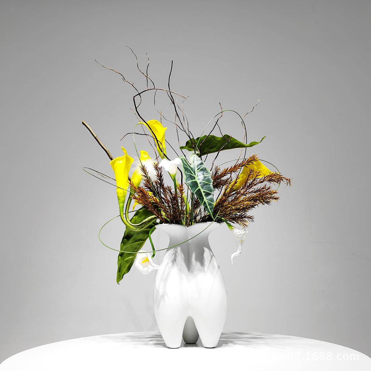 现代简约高档仿真花艺花束客厅餐桌摆件马蹄莲假花软装整体装饰品