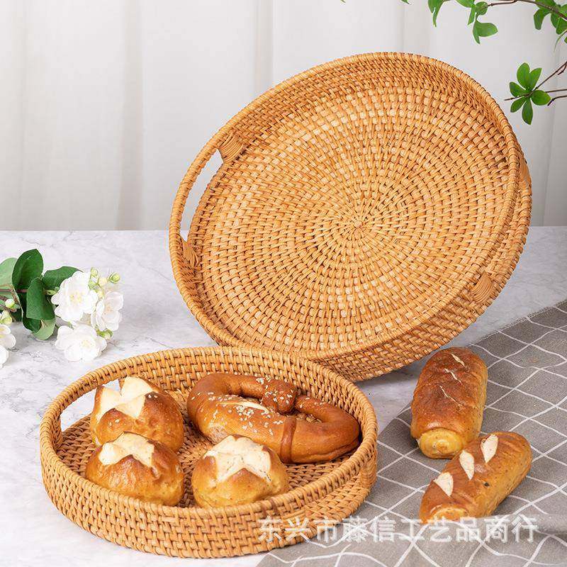 越南手工编织藤编草编水果盘果篮茶盘托盘圆形提手创意收纳篮客厅,3C数码配件,USB灯,淘宝优惠券,粉丝福利购,淘宝优惠卷