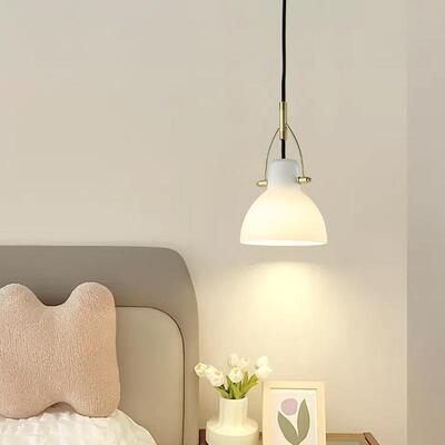 设计师卧室床头书房小吊灯日式创意餐厅吧台灯复古白玉玻璃吊线灯