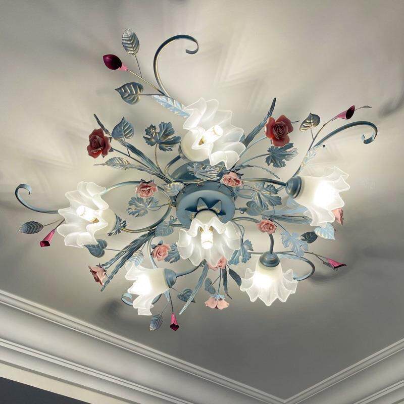 欧式吸顶灯田园奶油风客厅房间卧室花草灯美式乡村地中海风格灯
