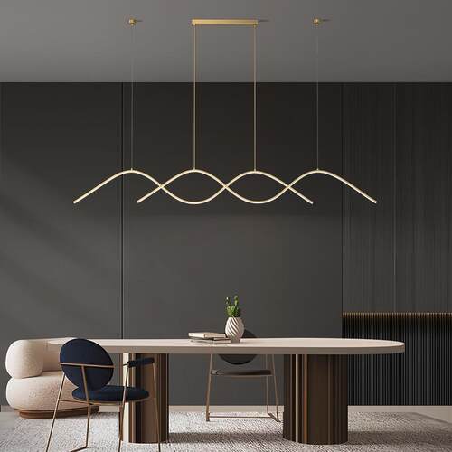 餐厅灯 现代简约轻奢led长条饭厅餐桌灯北欧创意个性全铜吧台吊灯