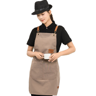 围裙搭配t恤圆领衫帽子餐饮专用定制logo印字咖啡奶茶店工作服女