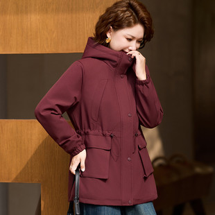 中老年女秋冬季 连帽宽松加厚外套中长款 百搭派克服棉衣妈妈装