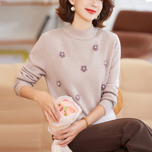 中老年洋气内搭上衣加绒加厚毛衣女 2024秋冬新款 妈妈装 针织打底衫
