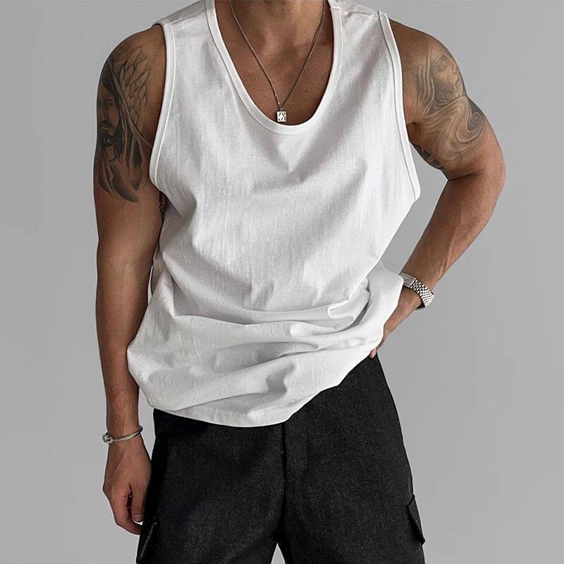 美式休闲大码300斤重磅纯棉背心男士夏季新款坎肩宽松健身老头衫