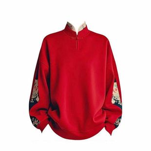 特大码300斤新中式国风百搭红色过年卫衣男女春秋宽松唐装上衣服2