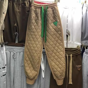 加绒束脚哈伦裤 男女秋冬宽松灯笼裤 300斤菱形格休闲运动裤 特大码