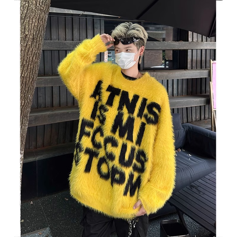 大码300斤港风潮牌撞色提花毛衣