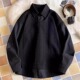 男女春秋季 衬衫 潮流宽松内搭拼接翻领卫衣2 300斤假两件长袖 特大码