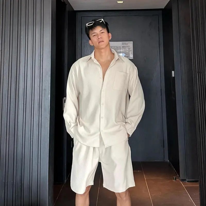 300斤大码男装华夫格休闲套装