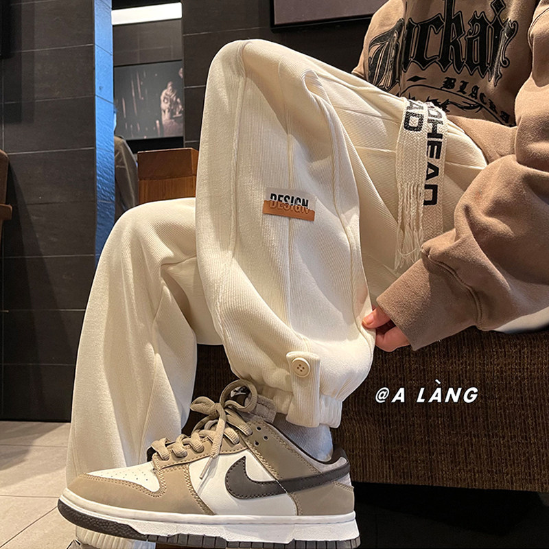 大码300斤港风休闲裤子男女秋冬加绒加厚美式高街设计感运动卫裤,男装,休闲裤,淘宝优惠券,粉丝福利购,淘宝优惠卷