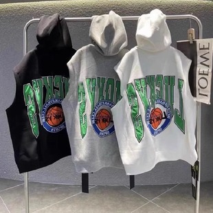 連帽衛衣男女春秋薄款 300斤大碼 情侶歐貨大版 無袖 外套馬甲tee 開衫