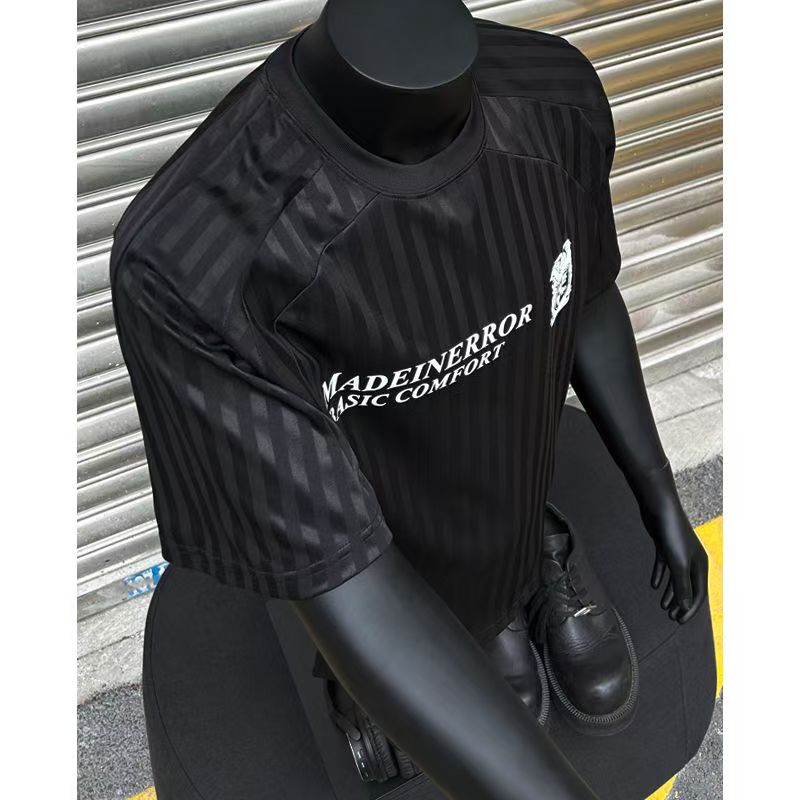 300斤大码男装复古条纹球服短袖T恤夏季速干亲肤运动情侣宽松球衣