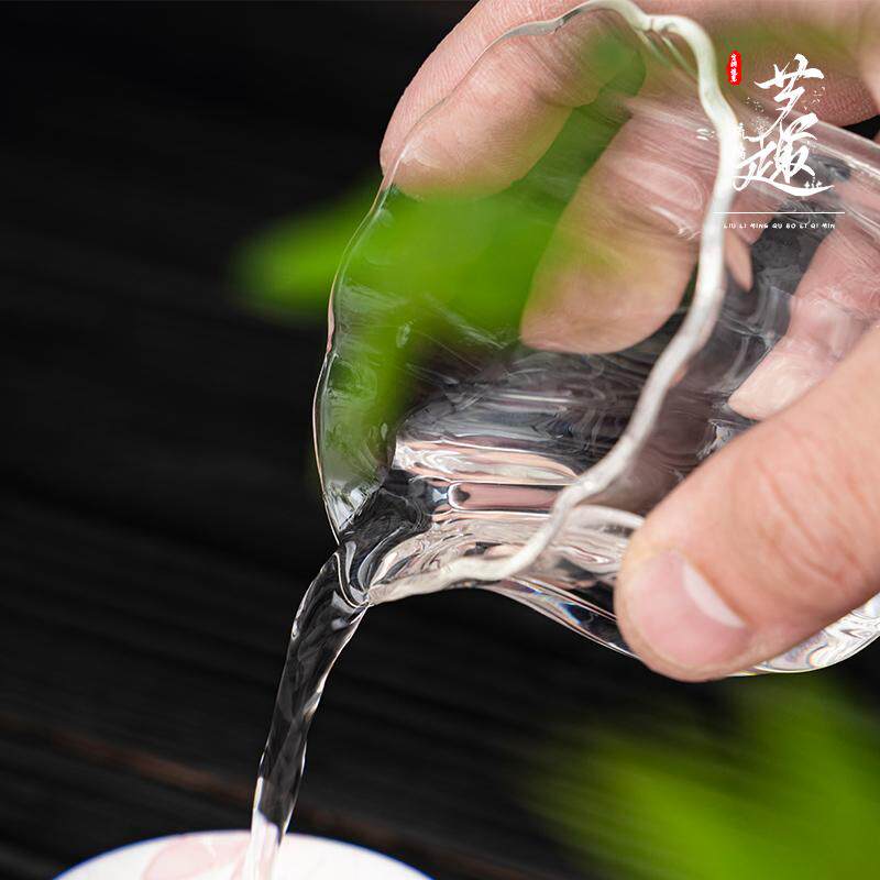 玻璃公道杯公杯分茶器梅花形耐热透明带瓜棱女士专用小巧茶道配件