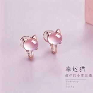 貓咪耳環(huán)貓咪硅膠無痛耳夾無耳洞女高級(jí)感新款 玫瑰金無洞耳環(huán)B11