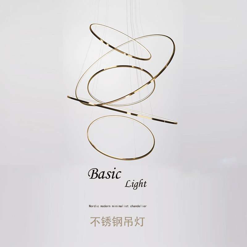 轻奢客厅吊灯现代简约高端设计师不锈钢圆形艺术线条卧室餐厅灯