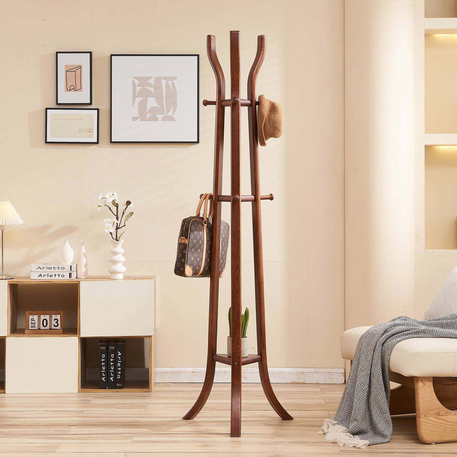 广逸卧室衣帽架房间衣架立式衣架办公室实木落地挂衣服架收纳