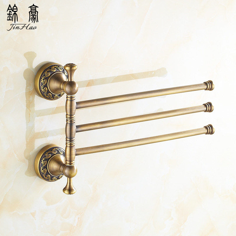 全铜仿古毛巾杆欧式复古毛巾架子洗手间旋转毛巾挂杆活动毛巾挂件