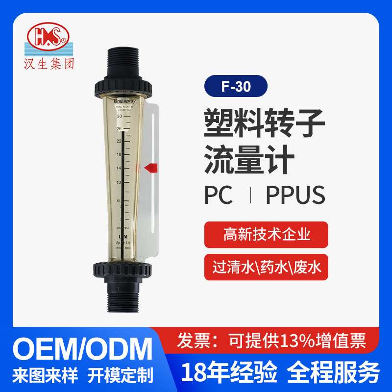 F30浮子流量计 1寸管DN25 PPSU塑料流量计 多量程100L/min 耐腐蚀