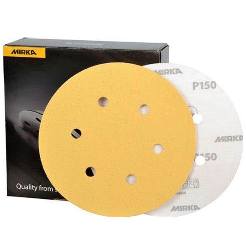 磨卡6寸6孔砂纸gold黄砂干磨砂纸150mm圆形植绒打磨片Mirka金色