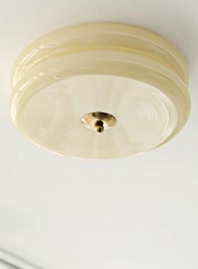 全光谱卧室灯法式中古奶油风卧室吸顶灯书房阳台过道简约玻璃灯具