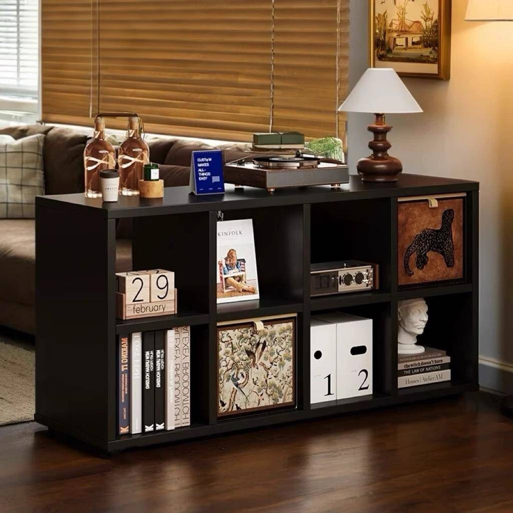 中古风书柜卡莱克格子柜黑色书架置物架客厅沙发边柜收纳柜八格柜