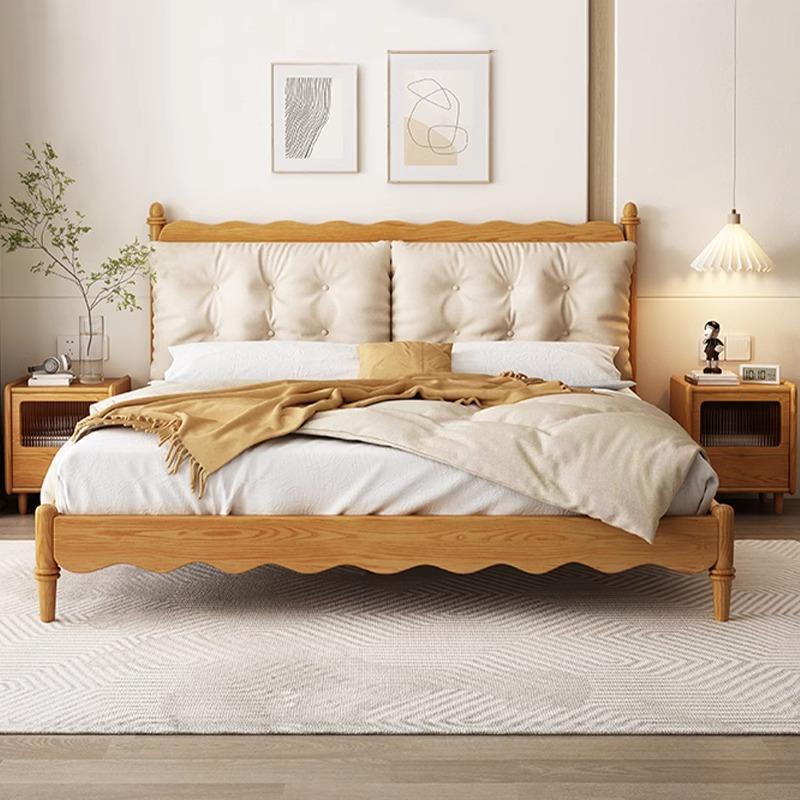 云朵全实木床双人床简约现代1米8主卧1米5软包北欧原木风白蜡木床