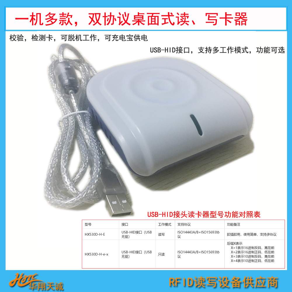 HX530D-H-E RFID读写器 感应CPU卡IC卡读码器 USB免驱