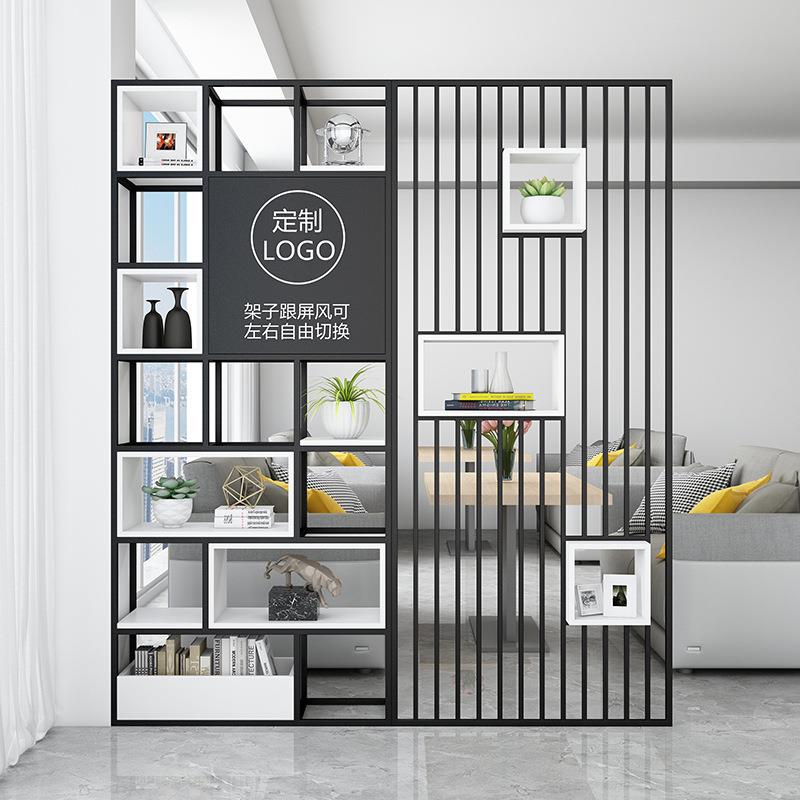 隔断置物架实木书架公司前台logo形象墙展示架铁艺格栅办公室屏风