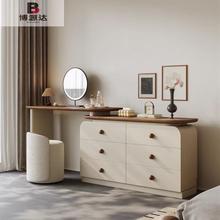 北欧全实木烤漆化妆台胡桃木化妆桌斗柜一体多功能伸缩家用梳妆台