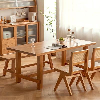 日式客厅全实木餐桌商用餐厅长条原木色餐桌简约公寓多人饭桌