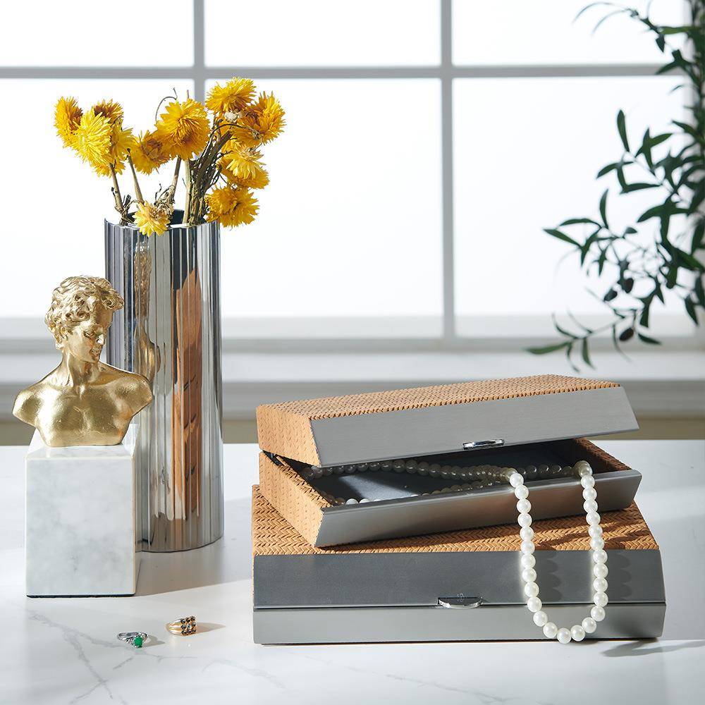 现代轻奢编织皮革首饰盒卧室珠宝盒收纳盒样板房桌面装饰品盒摆件