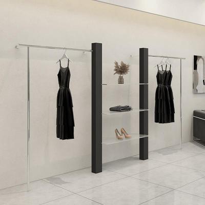 服装店展示架侧挂陈列架买手店不锈钢中岛架落地式女装黑色挂衣架