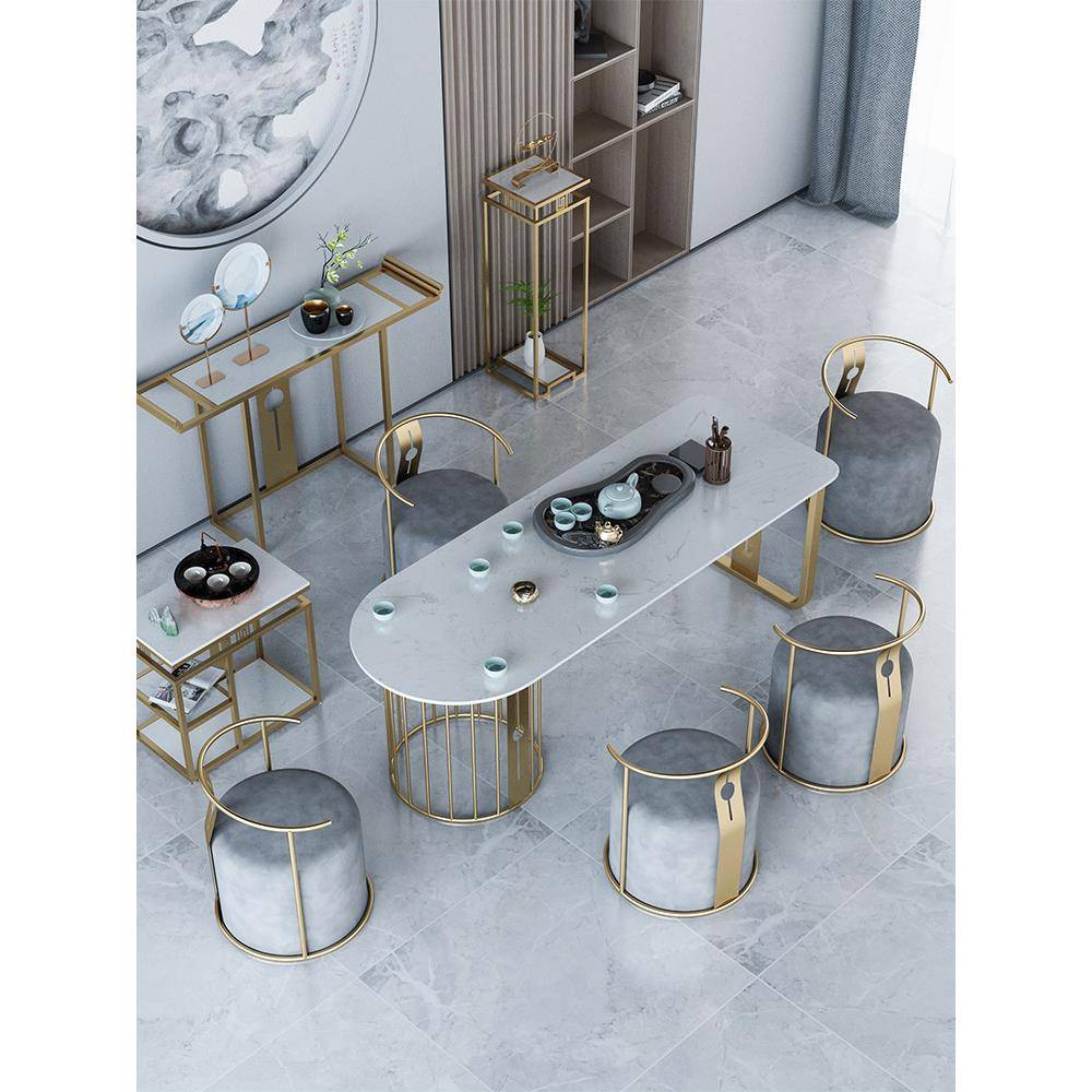 新中式大理石茶桌椅组合现代岩板功夫泡茶桌办公室喝茶茶台小茶几