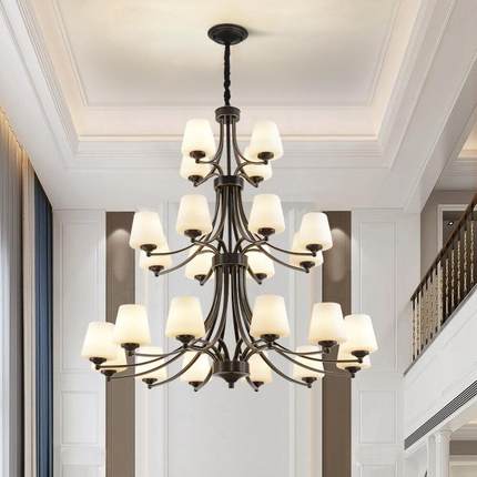 美式复式楼挑空客厅大吊灯大厅主灯loft别墅自建房复古楼梯长吊灯