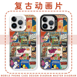 复古动画片手机壳苹果16华为mate70海报iPhone15promax卡通60猫和老鼠14一加13欧美OPPO小众vivo周边40高级感