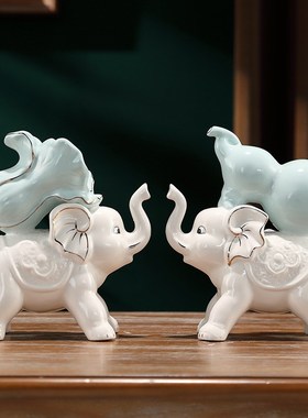 速发家居摆件大象工艺品客厅电视柜玄关酒柜装饰陶瓷创意乔迁礼物